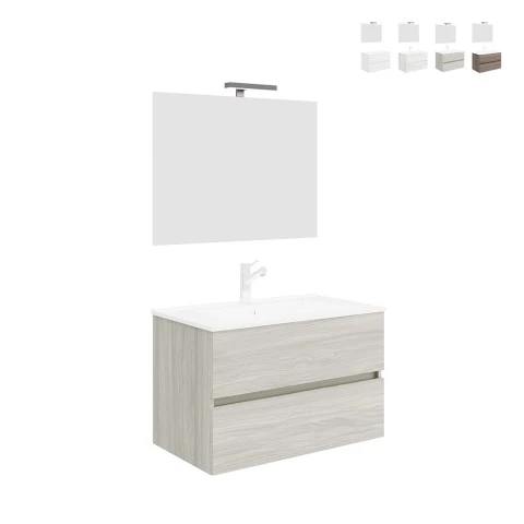 Mobiele badkamer hangkast met spiegel 80 cm modern wasbak 2 lades Easy 80 Aanbieding