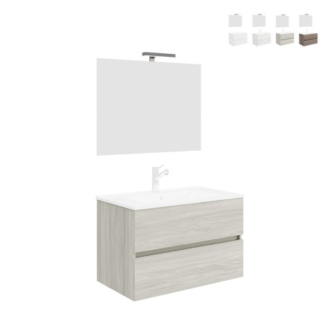Moderne hangende badkamerkast 80 cm met wastafel en spiegel Easy 80 Aanbieding