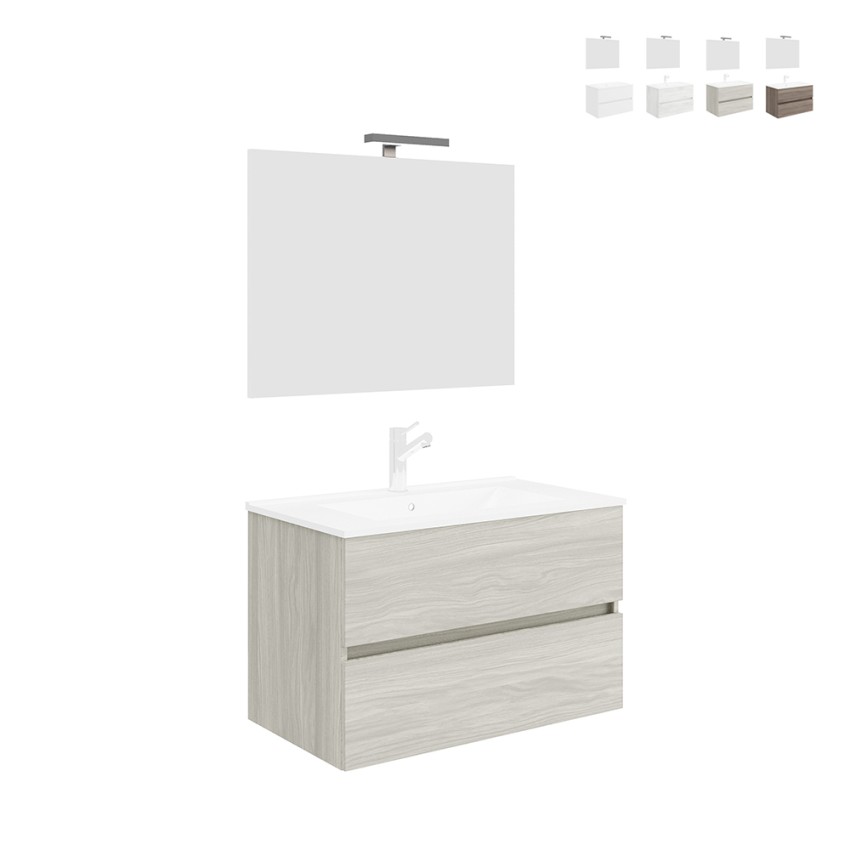 Moderne hangende badkamerkast 80 cm met wastafel en spiegel Easy 80 Aanbieding Moderne hangende badkamerkast 80 cm met wastafel en spiegel Easy 80 Aanbieding