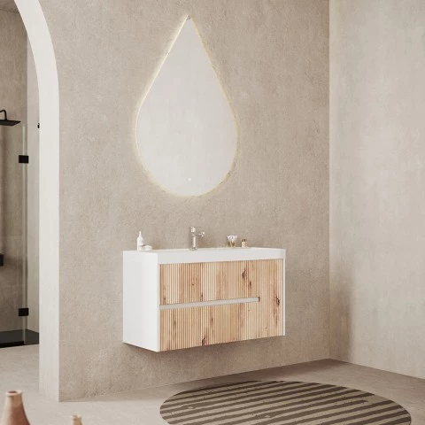 Moderne zwevende badkamermeubel 100 cm wastafel spiegel druppel Portofino 100 Aanbieding
