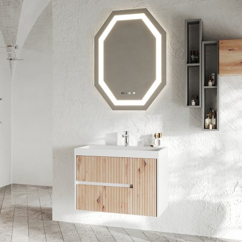 Meuble salle de bains 80 cm évier miroir tiroirs porte Portofino 80 Promotion