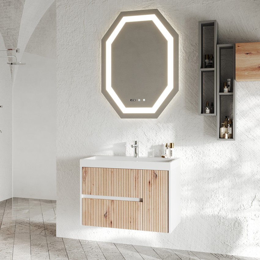Hangende badkamerkast 80 cm met wastafel en spiegel Portofino 80 Aanbieding Hangende badkamerkast 80 cm met wastafel en spiegel Portofino 80 Aanbieding