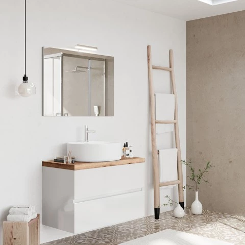 Mobile badkamer opgehangen wit hout 80 cm met opzetwastafel City 80 Aanbieding