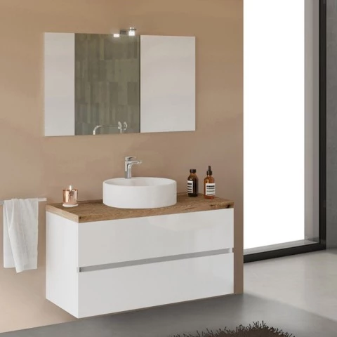 Mobiele badkamer 100 cm hangend wastafel opbergkast LED spiegel City 100 Aanbieding