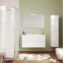 Glanzend wit badkamermeubel 100 cm met spiegel en wastafel Easy 100 Aanbieding