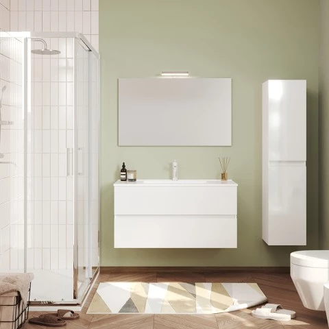 Mobiele badkamerhangkast wit hoogglans met spiegel wastafel 100 cm Easy 100 Aanbieding
