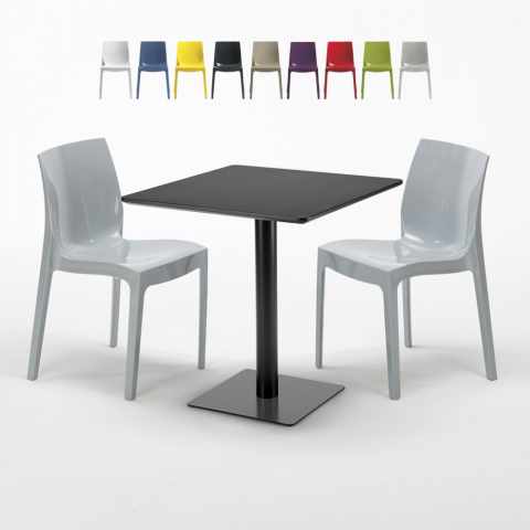 Vierkante tafel 70x70 cm met 2 gekleurde stoelen Ice Kiwi Aanbieding