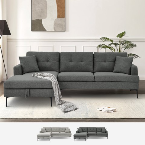 Canapé 3 places d'angle avec méridienne coffre en tissu gris Tangeri Promotion