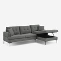 Canapé d'angle 3 places avec méridienne et coffre en tissu gris Agadir Modèle