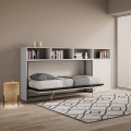 Lit escamotable avec matelas simple armoire étagères blanc Kando A Promotion