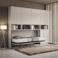 Lit escamotable gain de place horizontal matelas simple blanc Kando C Promotion