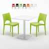 Vierkante salontafel wit 60x60 cm en 2 gekleurde stoelen Paris Meringue Aanbieding