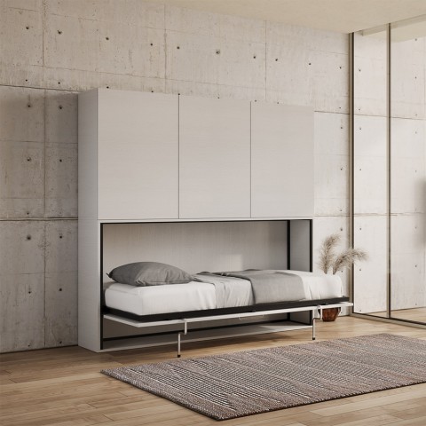 Lit escamotable horizontal avec armoire blanc Kando D Promotion