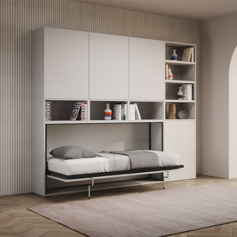 Lit escamotable blanc avec matelas simple horizontal gain de place Kando E Promotion