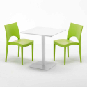 Vierkante salontafel wit 60x60 cm en 2 gekleurde stoelen Paris Meringue Model