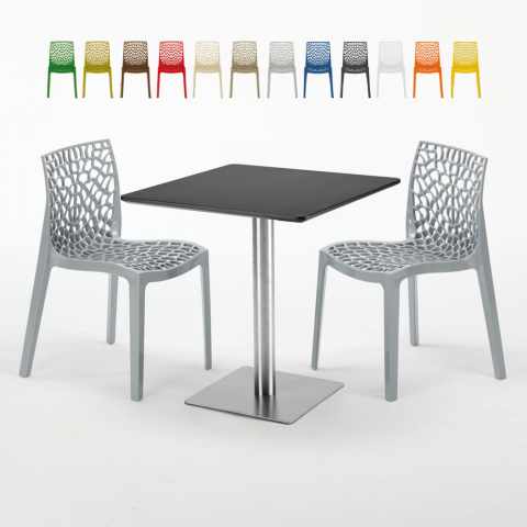 Table carrée noire 70x70 avec 2 chaises colorées Gruvyer Rum Raisin