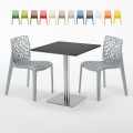 Table carrée noire 70x70 avec 2 chaises colorées Gruvyer Rum Raisin Promotion
