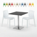 Table carrée noire 70x70 avec 2 chaises colorées Gruvyer Rum Raisin Offre