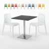 Table carrée noire 70x70 avec 2 chaises colorées Gruvyer Rum Raisin Offre