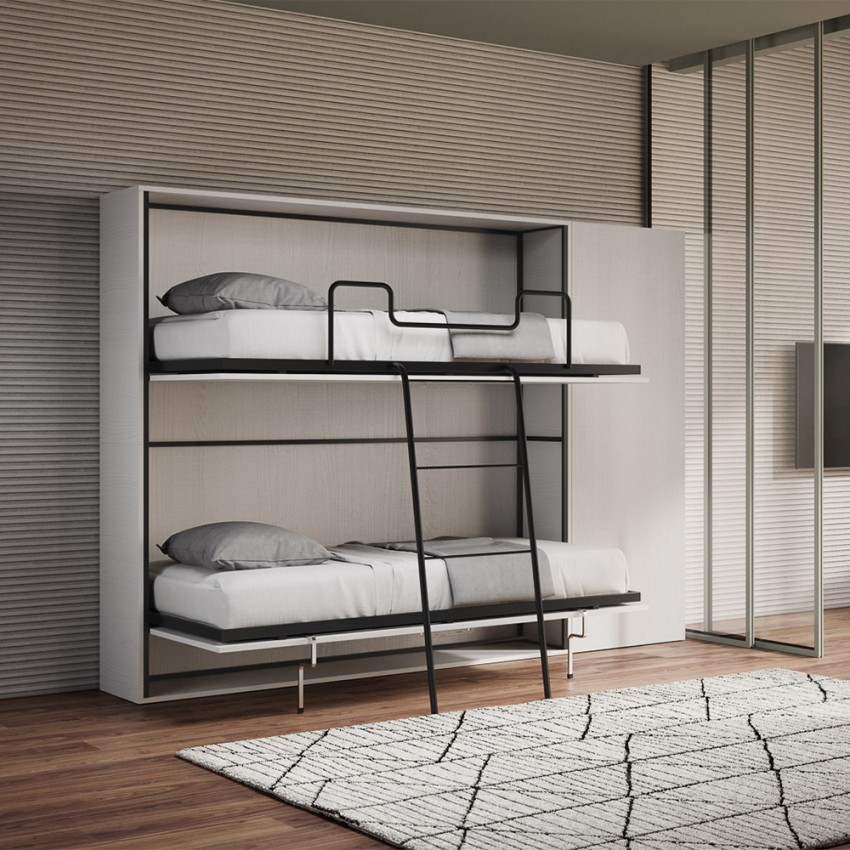 Lit superposé escamotable double blanc moderne avec armoire Kando H Promotion Lit superposé escamotable double blanc moderne avec armoire Kando H Promotion