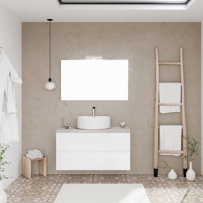 Hangend badkamermeubel 100 cm met wastafel en spiegel met LED-verlichting City 100 Aanbieding Hangend badkamermeubel 100 cm met wastafel en spiegel met LED-verlichting City 100 Aanbieding