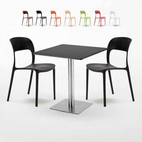 Table carrée 70x70 noire et 2 chaises colorées Restaurant Rum Raisin Promotion