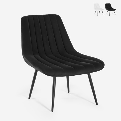 Modern design loungefauteuil met geribbelde zitting in fluwelen stof Rajin Aanbieding