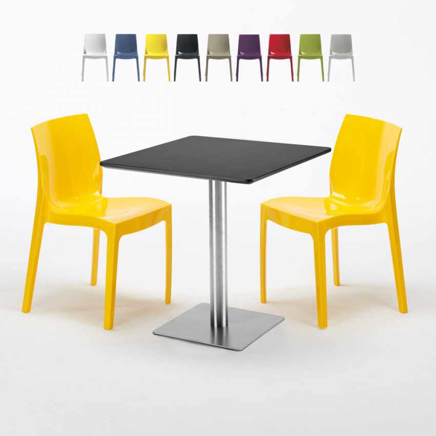 Vierkante tafel 70x70 cm met 2 gekleurde stoelen Ice Rum Raisin Keuze Vierkante tafel 70x70 cm met 2 gekleurde stoelen Ice Rum Raisin Keuze
