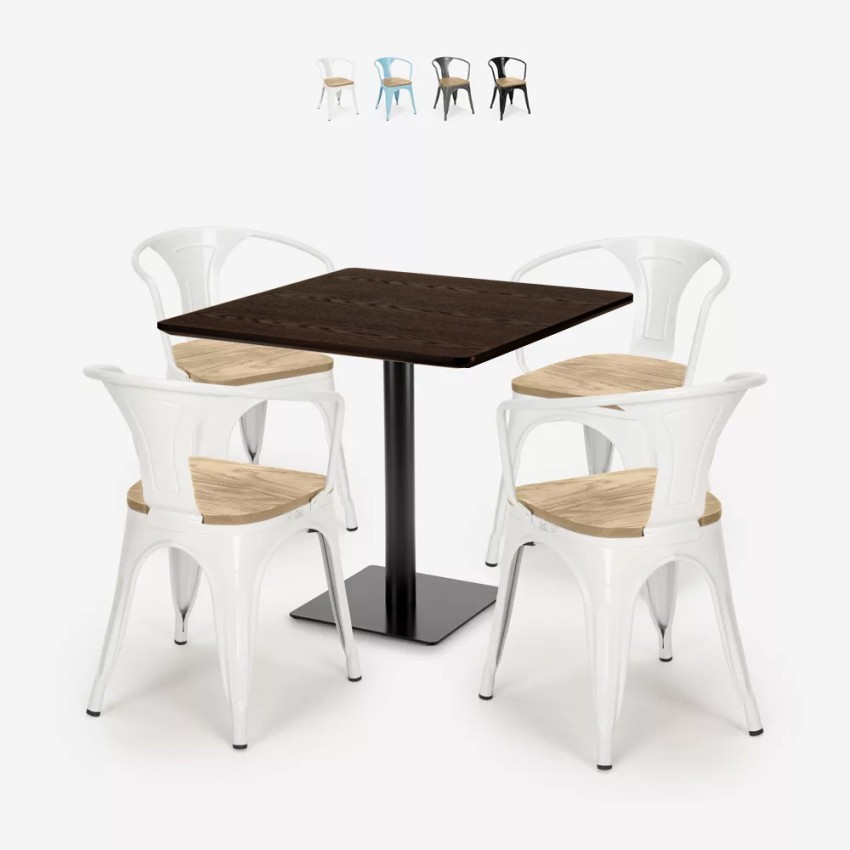 ensemble table horeca 90x90cm bar restaurant et 4 chaises style dunmore Promotion