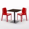 Vierkante Tafel 70x70 cm houteffect blad met 2 gekleurde stoelen Ice Melon 