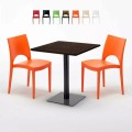 Vierkante Tafel 70x70 cm houteffect met 2 gekleurde stoelen Paris Melon Aanbieding