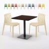 Table carrée 70x70 plateau effet bois avec 2 chaises colorées Gruvyer Melon Réductions
