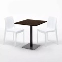 Table carrée 60x60 pied noir et plateau bois avec 2 chaises colorées Ice Kiss 