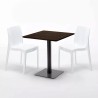 Table carrée 60x60 pied noir et plateau bois avec 2 chaises colorées Ice Kiss 