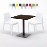 Table carrée 60x60 pied noir et plateau bois avec 2 chaises colorées Ice Kiss Choix