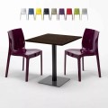 Vierkante tafel 60x60 cm houteffect blad met 2 gekleurde stoelen Ice Kiss Aanbieding