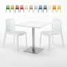 Vierkante salontafel wit 60x60 cm met stalen onderstel en 2 gekleurde stoelen Gruyver Strawberry Aanbod