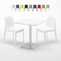 Vierkante salontafel wit 70x70 cm en 2 gekleurde stoelen Ice Meringue Aanbieding