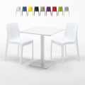 Table carrée 70x70 blanche avec 2 chaises colorées Ice Meringue Promotion