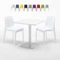 Vierkante salontafel wit 70x70 cm en 2 gekleurde stoelen Ice Meringue Aanbieding