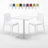 Vierkante salontafel wit 70x70 cm en 2 gekleurde stoelen Ice Meringue Aanbieding