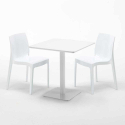 Vierkante salontafel wit 70x70 cm en 2 gekleurde stoelen Ice Meringue Afmetingen