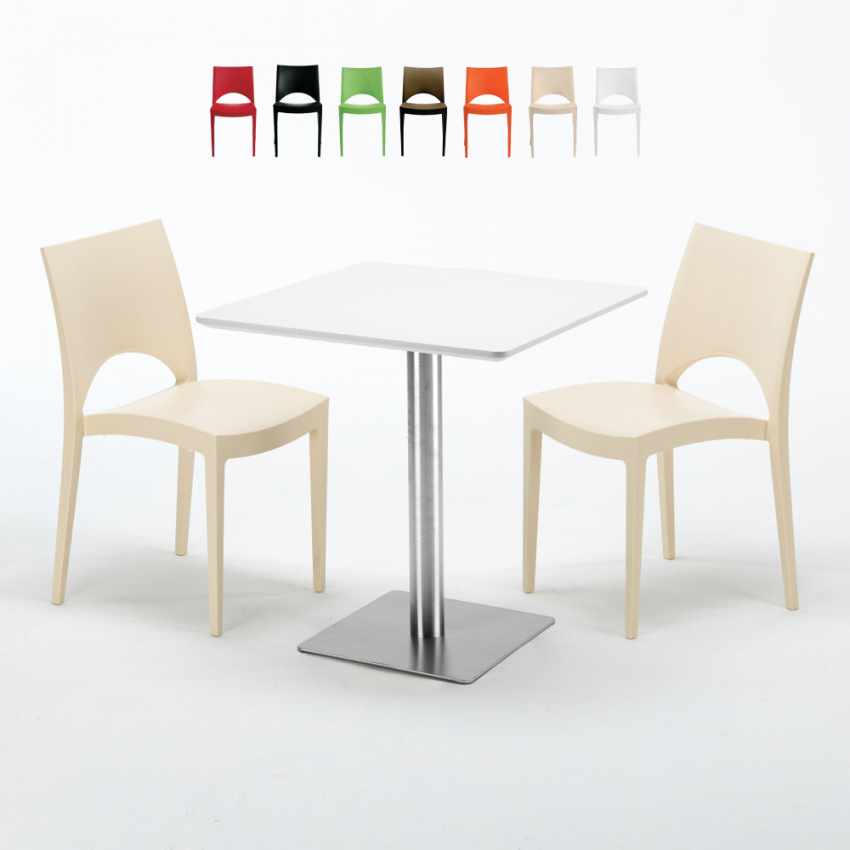 Vierkante salontafel wit 60x60 cm en 2 gekleurde stoelen Paris Strawberry Verkoop Vierkante salontafel wit 60x60 cm en 2 gekleurde stoelen Paris Strawberry Verkoop