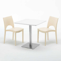 Vierkante salontafel wit 60x60 cm met stalen onderstel en 2 gekleurde stoelen Paris Strawberry Karakteristieken