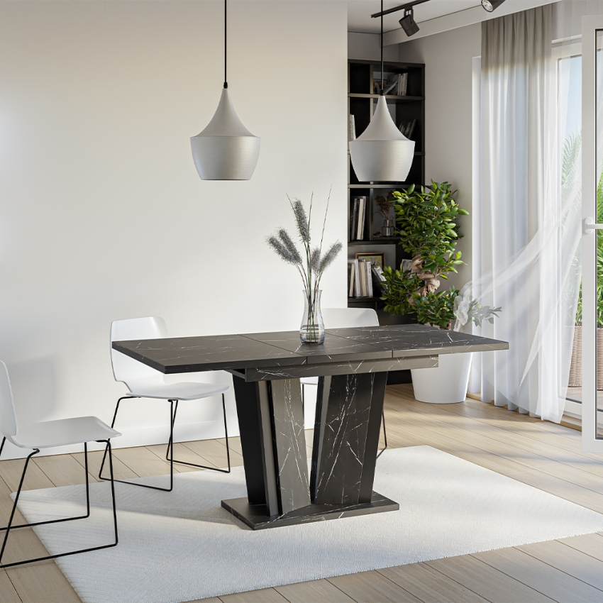Uitschuifbare eettafel 120-160x80 cm zwarte marmerlook Doha 2 Aanbieding Uitschuifbare eettafel 120-160x80 cm zwarte marmerlook Doha 2 Aanbieding