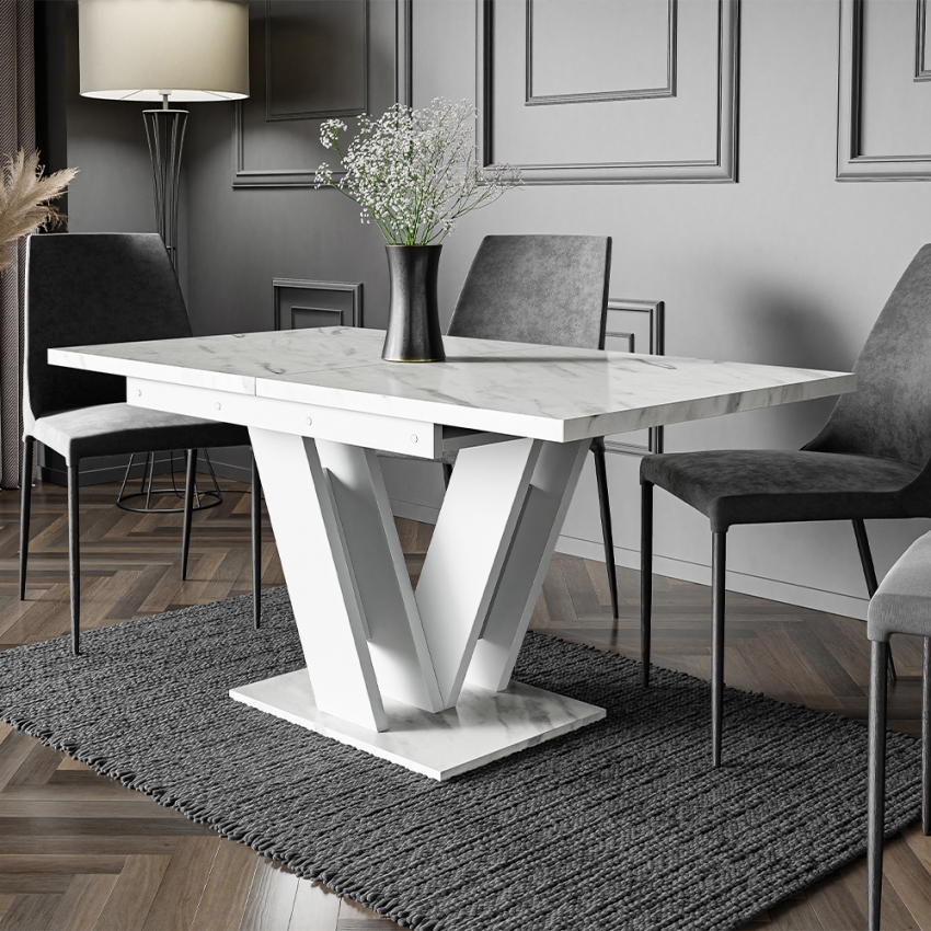 Table extensible moderne blanche 120-160x80cm effet marbre Masiv Promotion Table extensible moderne blanche 120-160x80cm effet marbre Masiv Promotion