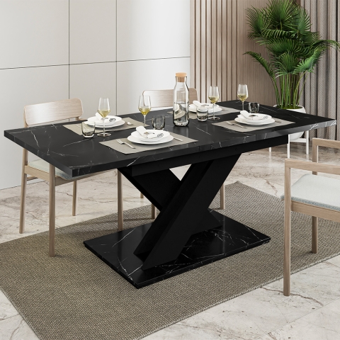 Table de cuisine séjour extensible 8 places noir effet marbre Bronx Promotion