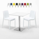 Vierkante salontafel wit 60x60 cm en 2 gekleurde stoelen Ice Strawberry Korting