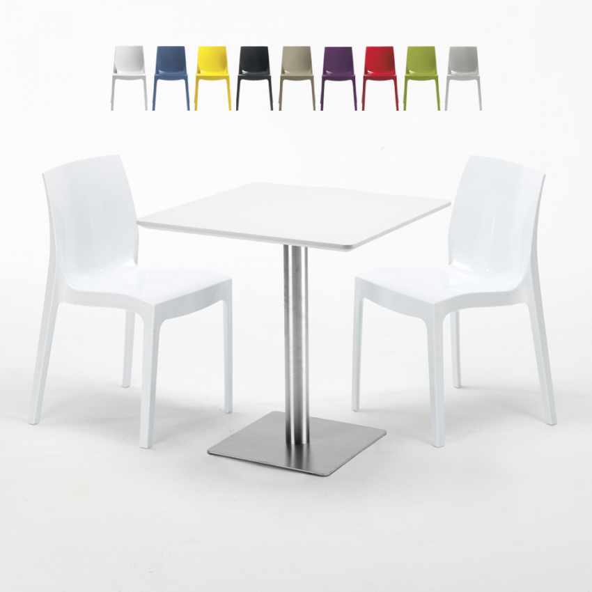Vierkante salontafel wit 60x60 cm en 2 gekleurde stoelen Ice Strawberry Korting Vierkante salontafel wit 60x60 cm en 2 gekleurde stoelen Ice Strawberry Korting