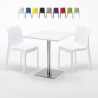 Vierkante salontafel wit 60x60 cm en 2 gekleurde stoelen Ice Strawberry Korting